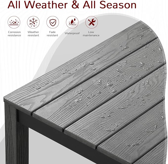 Stoog All-Weather Patio Dining Table for 4, HIPS & Aluminum Frame Outdoor Dining Table with Umbrella Hole, for Garden, Backyard and Lawn, Grey
