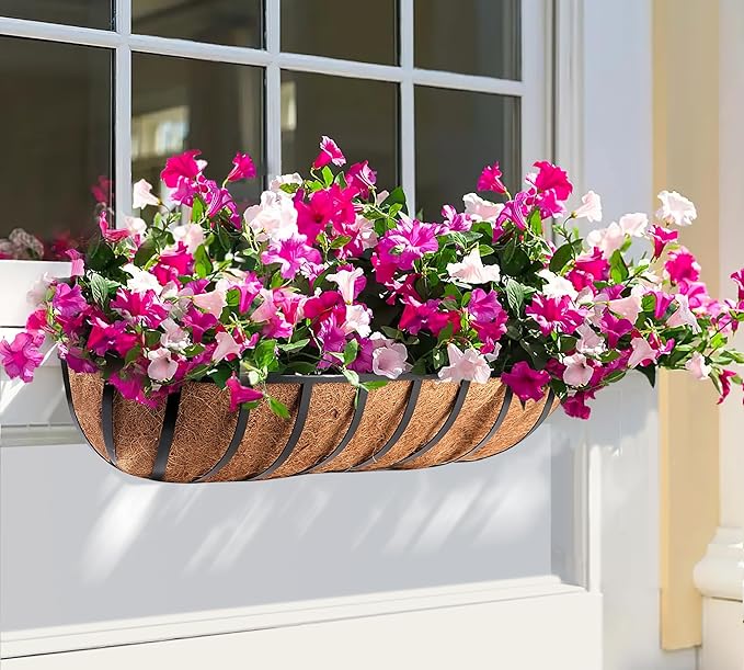 Y&M 24" Coco Liner for Window Box Deck Basket Planter Trough Coconut Fiber Liners, 2pcs Trough Coco Liner Pre-Formed Replacement