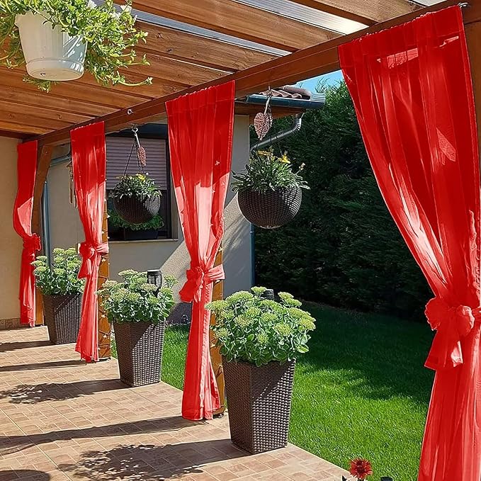 SpaceDresser Waterproof Outdoor Sheer Curtains for Patio - 2 Panels Rod Pocket Indoor Voile Sheer Curtain for Living Room,52W x 84L inch, Red