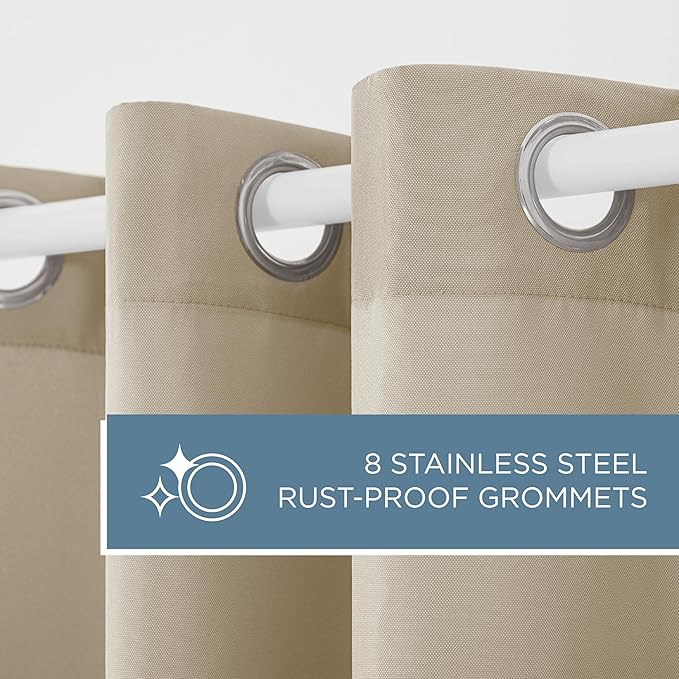 Town & Country Basics Cabana Solid Heavyweight Indoor Outdoor Curtains, Light Filtering Opacity with Grommet Top, Water Repellent, 2-Pack Set, 54"x63", Taupe