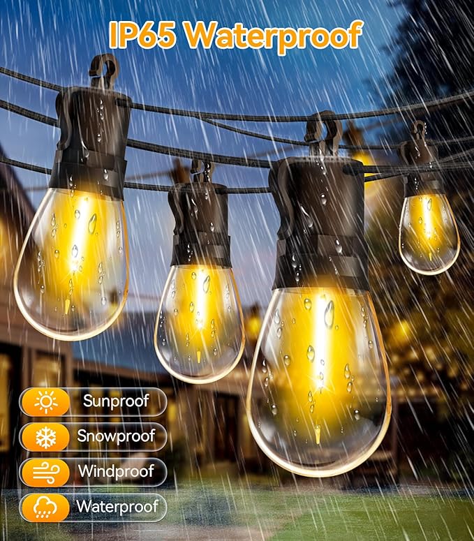 Outdoor String Lights Patio LED Light Outside - 30M 28+2 S14 LED 100ft Porch Lighting IP65 Waterproof