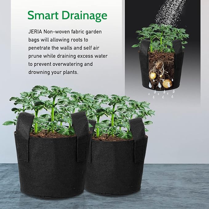JERIA 12-Pack 7 Gallon Grow Bags, 300G Thickened Nonwoven Garden Pots,Heavy Duty Fabric Pots with Reinforced Handles