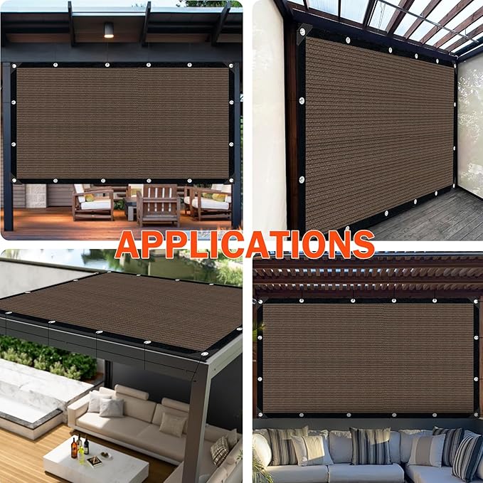 Sun Shade Cloth with Grommets,90% UV Protection Shade Fabric,Pergola Shade Cover Canopy Fence Privacy Screen Balcony,Brown Sunshades for Patio Pergola Garden Backyard Outdoor,Mocha-12x24FT
