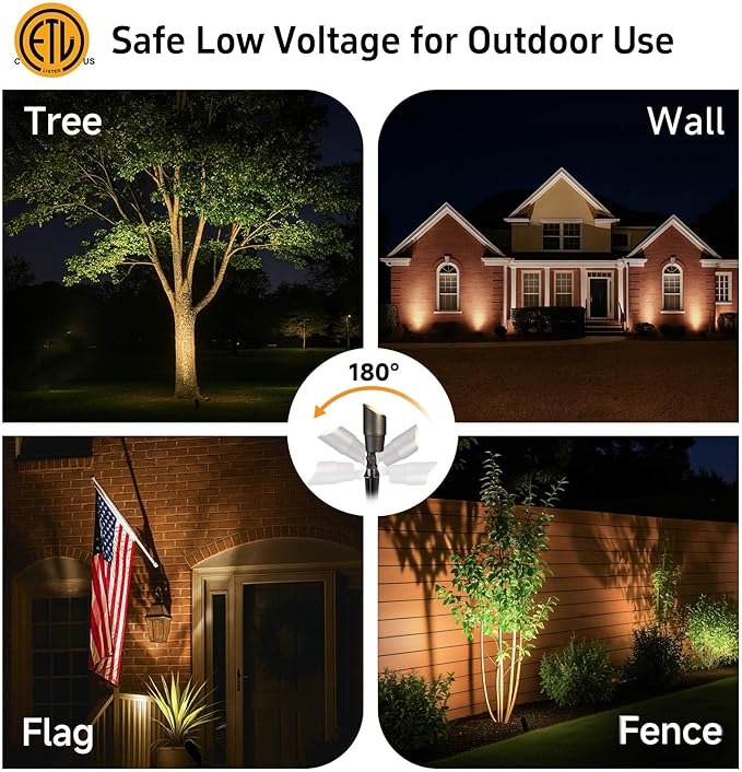 Gardenreet Solid Brass Spot Lights - Low Voltage Landscape Spotlight Outdoor, 12V LED Uplights Wired Waterproof, Electric Bronze for Patio Wall with 4000K Bright White MR16 Bulb (6 Pack)