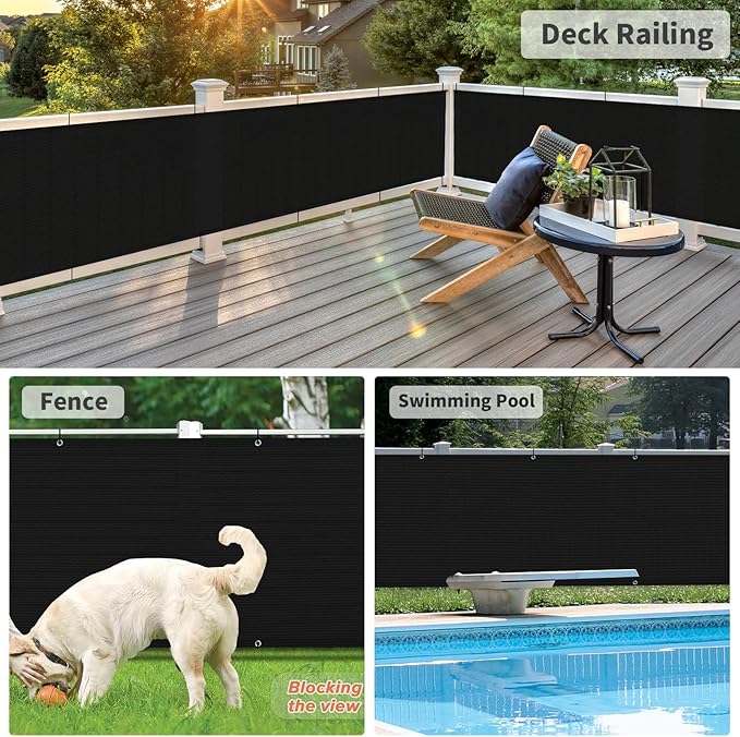 LOVE STORY Balcony Privacy Screen, 3'x9' Deck Shield Screen Fence Cover,UV Protection and Weather-Resistant,3 FT Height for Deck, Patio, Backyard, Outdoor Pool, Porch, Railing, Black