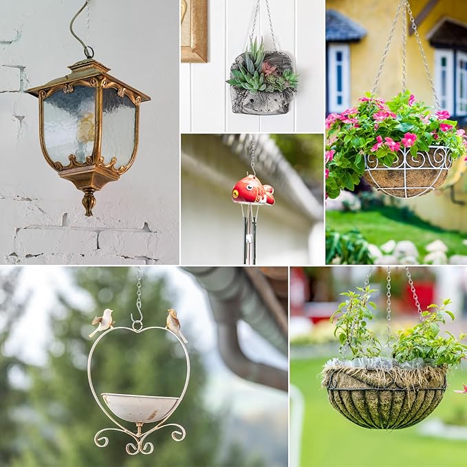 RIFNY 20 Inch Silver Chain for Hanging Plants, Small Plant Chains for Hanging Baskets Kits with Hooks for Bird Feeders Planters Billboards Lanterns Wind Chimes Ornaments Outdoor Indoor Use (5 PCS)
