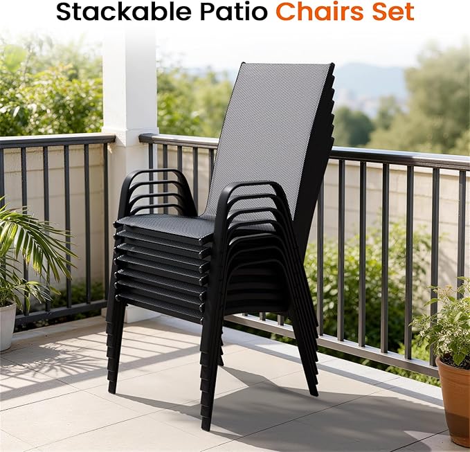 JEAREY Patio Dining Chairs Set of 6, Outdoor Stackable Dining Furniture Set, All Weather Dining Set for Lawn, Garden, Backyard, Poolside, Grey