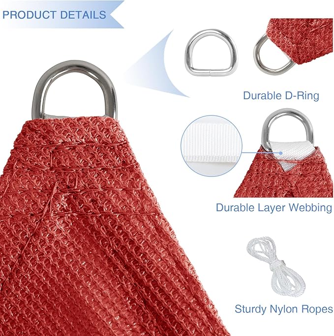 E&K Sunrise 9' x 9' x 9' Sun Shade Sail Triangle Canopy Shade Cover UV Block for Patio Backyard Garden Outdoor (Red)