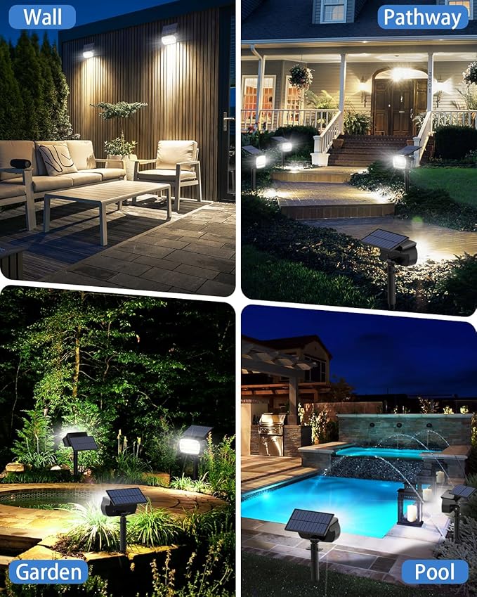Fabrito Large Solar Spot Lights Outdoor 6 Pack, 1000 Lumens High Brightness, IP65 Waterproof Solar Spotlight with 136 LEDs, Dusk to Dawn Solar Landscape Lights for Yard, Garden, Pathway, Plants(White)