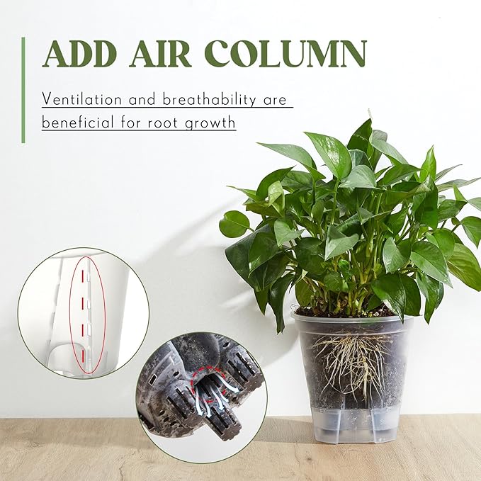 Self Watering Pots for Indoor Plants with Deep Reservoir and High Drainage Holes for Outdoor Plants and Flowers, Bare Root Planter(4.72'', 5.91'', 7.09'',Clear,12 Pcs)