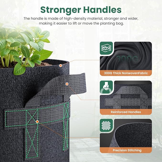 10 Pack 30 Gallon Grow Bags, Thickened Nonwoven Fabric Planter Pots with Handles, Heavy Duty 300G Garden Pots for Tomato, Potato and Vegetable