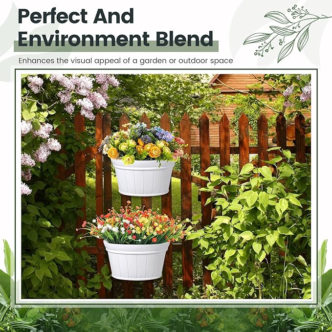 Layhit 6 Pcs Wall Hanging Planters Outdoor Pot Planter Wine Barrel Planter Distressed Oak Thickened Plastic Water Storage Flower Pots for Flower Indoor Outdoor(10 Inches,White)