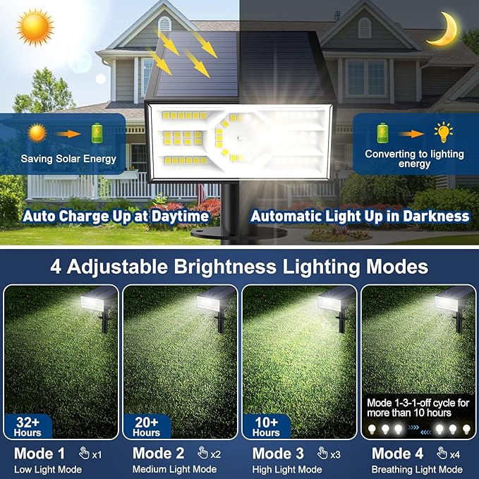 Solar Spot Lights Outdoor,6 Pack/56 LED Outdoor Lights for Yard Waterproof IP68, 4 Lighting Modes Solar Landscape Spotlights, Auto On/Off Solar Powered Flood Lights Garden Pathway,Cool White