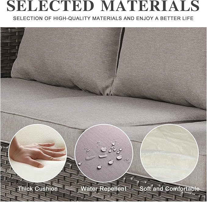 Belord 7 Piece Outdoor Furniture Patio Wicker Sofa Set, Oversize Outdoor Dining Chairs with Rattan Ottomans, Conversation Sets Patio Furniture Come with Removable Washable Cushion Grey