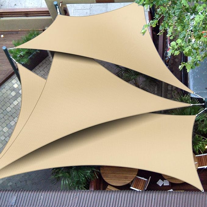 Patio Paradise 9' x 9' x 8'10" Sun Shade Sail Triangle Canopy, Permeable Shade Cloth Fabric Sunlight Block Patio Cover HDPE Deck Awning for Outdoor Backyard Pergolas Roof Shading, Sand