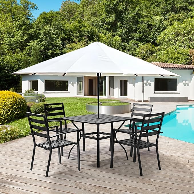 VINGLI Outdoor Dining Chairs Set of 4, Metal Frame Patio Chairs with Armrests, Patio Dining Chairs Garden Chairs for Yard, Front Porch and Deck, Black