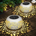 Solar Lanterns Outdoor Waterproof: 2 Pack White Hollow Out Metal Solar Lights - 2 Lighting Colors Outside Garden Yard Porch Indoor Tabletop Retro Decorations - Unique Gifts for Women Mom Wife