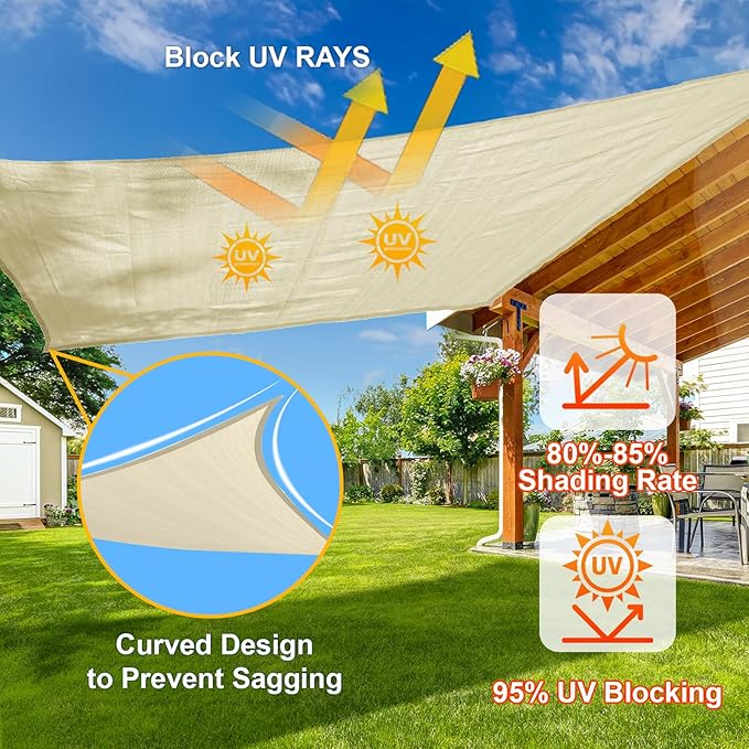 SUNLAX Sun Shade Sail 10' x 22' Butter Cream Rectangle Canopy Sail Shade Cover UV Block Permeable Sunshade Outdoor for Patio Backyard Deck Pergola (We Make Custom Size)
