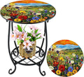 Outdoor Side Table Round Small Mosaic Patio Accent Indoor End Plant Coffee Tea Table for Yard Patio Porch Garden Living Room, Bedroom(Sunset Wildflowers Style,12 Inch)