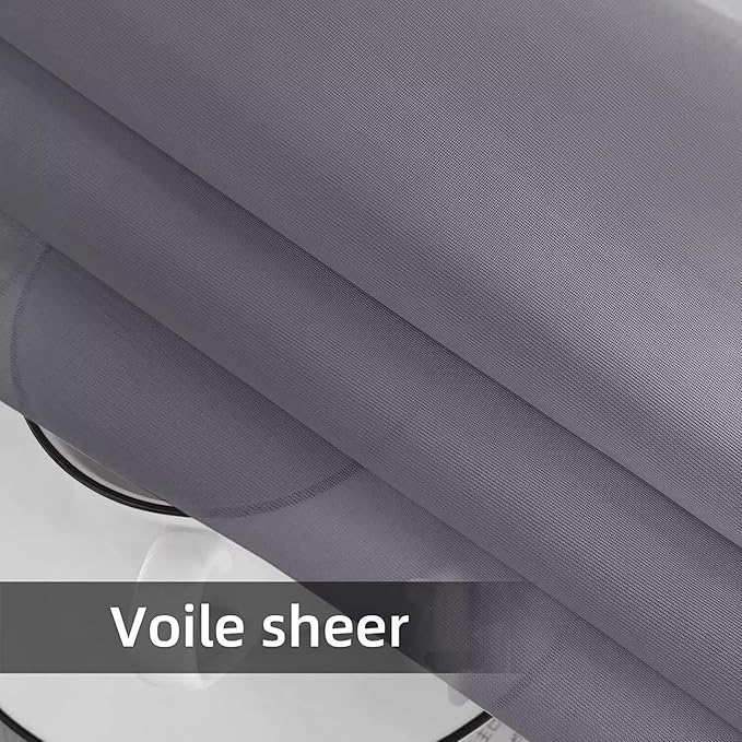 SpaceDresser Waterproof Outdoor Sheer Curtains for Patio - 2 Panels Rod Pocket Indoor Voile Sheer Curtain for Living Room,100W x 84L inch, Grey