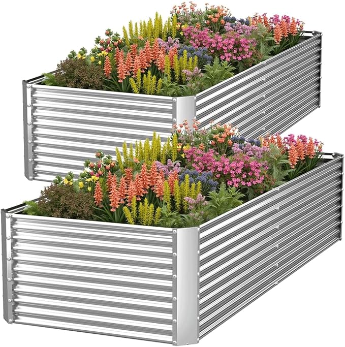 2 Pack Tall 8x4FT Corrugated Galvanized Steel Raised Garden Bed Outdoor, Metal Above Ground Garden Bed for Vegetables and Flowers, Rectangle Raised Beds for Gardening