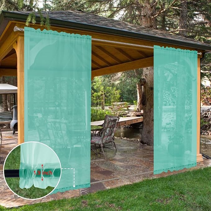 SpaceDresser Waterproof Outdoor Sheer Curtains for Patio - 2 Panels Rod Pocket Indoor Voile Sheer Curtain for Living Room,52W x 96L inch, Turquoise