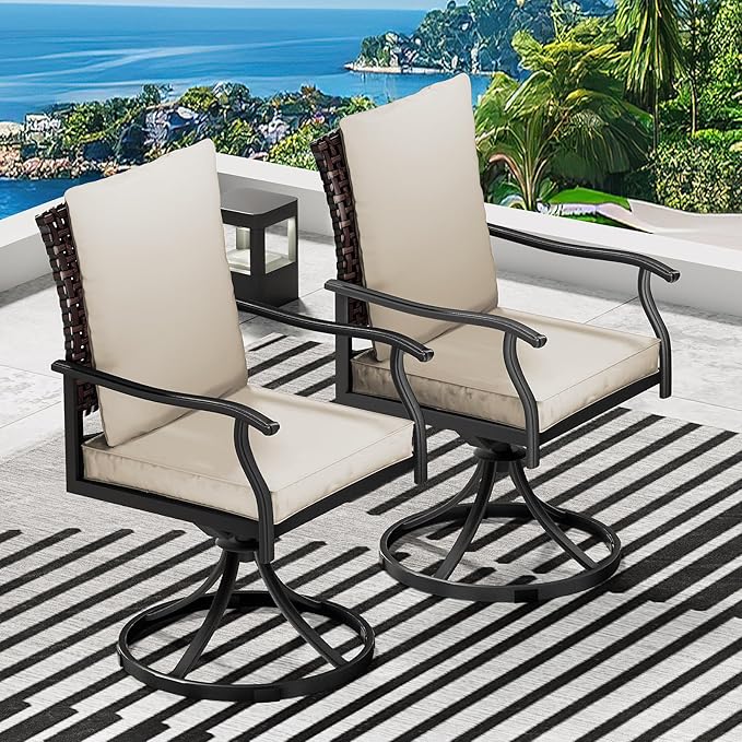 LEVELEVE 5 Piece Outdoor Patio Dining Set with 4 Swivel Dining Chairs & 1 Large Round Dining Table,Bistro Furniture Set for Lawn, Garden, Deck, Backyard and Porch