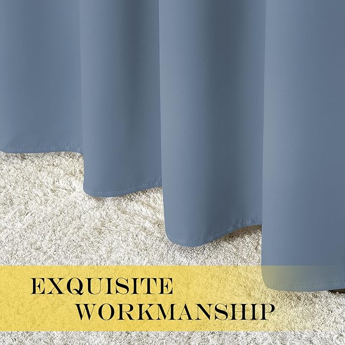 NICETOWN Blackout Stone Blue Curtain 102 inches Length, Grommet Thermal Curtains Cold/Light/Sound Blocking Solid Window Drape for Bedroom/Living Room (W66 x L102, 1 Panel)