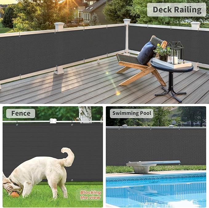 LOVE STORY Balcony Privacy Screen, 2.5'x5' Deck Shield Screen Fence Cover,UV Protection and Weather-Resistant,3 FT Height for Deck, Patio, Backyard, Outdoor Pool, Porch, Railing, Dark Grey
