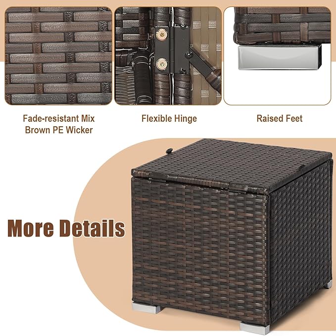 RELAX4LIFE Wicker Outdoor Storage Ottoman, 2-Piece Rattan Footstool w/Removable Cushion, Multipurpose Footrest Stool Side Table Additional Seating, Set of 2 Outdoor Ottomans for Patio Deck (Black)