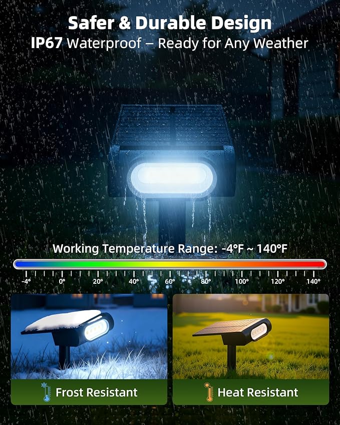 EZVALO Solar Spot Lights Outdoor IP67 Waterproof, Adjustable Solar Landscape Lights, 3 Lighting Modes Solar Spotlights for Outside Yard Garden Plant Trees Pathway Flag (Cool White-6Pack)