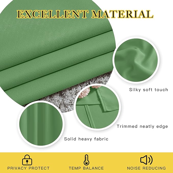NICETOWN 66 Inch Long Blackout Curtains for Bedroom Living Room, Thermal Insulated Room Darkening Curtains, Light Blocking Blackout Drapes for Bedroom, 66" W x 66" L, 1 Panel, Froest Green