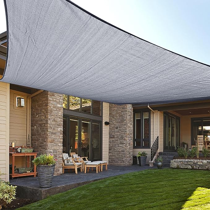 LOVE STORY Custom Size 16'x18' Silver Grey Sun Shade Sail Rectangle UV Block Canopy Patio Sail Sunshades Fabric for Outdoor Garden Carport (We Make Custom Size)