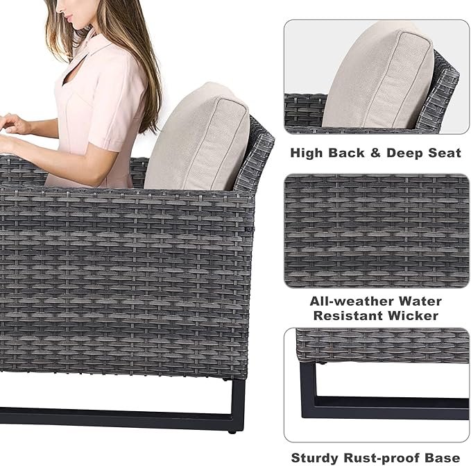 Belord 6 Piece Outdoor Furniture Patio Wicker Sofa Set, Oversize Outdoor Dining Chairs with Rattan Ottomans, Conversation Sets Patio Furniture Come with Removable Washable Cushion Beige