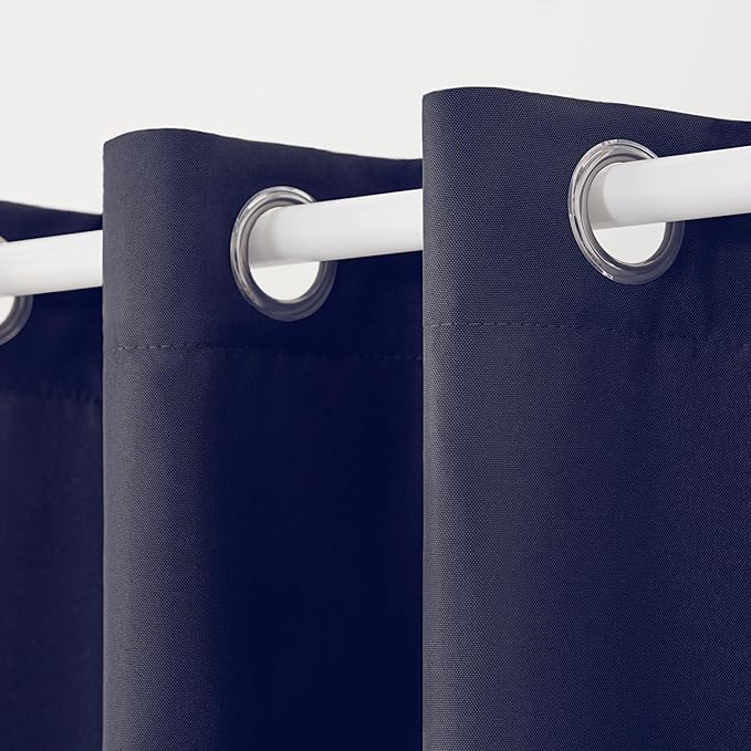 Town & Country Basics Cabana Solid Heavyweight Indoor Outdoor Curtains, Light Filtering Opacity with Grommet Top, Water Repellent, 2-Pack Set, 54"x63", Dark Navy