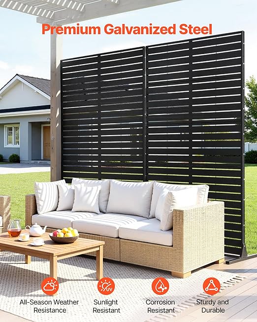 VEVOR Metal Privacy Screen, 44" W x 72" H Freestanding Modern Privacy Fence, Garden Divider Panel with Extended Base & Reinforcement Fixed, Freestanding Outdoor Divider for Garden, Indoor, Courtyard
