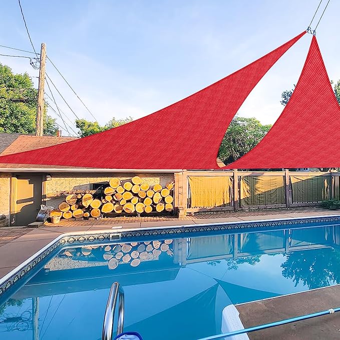 E&K Sunrise 23' x 23' x 23' Sun Shade Sail Triangle Canopy Shade Cover UV Block for Patio Backyard Garden Outdoor (Red)