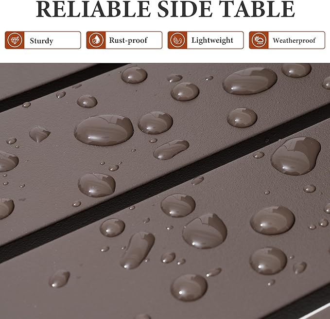 Crestlive Products Outdoor Side Table Set of 2, Aluminum Small Rectangular Weather Resistant Coffee End Tables for Patio Balcony Pool Deck (Brown)
