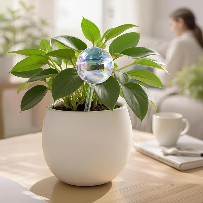 Large Extra-Thick Clear Glass Plant Watering Globes, Rainbow Gradient Self Watering Devices for Indoor & Outdoor Plants, AutomaticWaterer Spikes, Perfect for Daily or Vacation Use, 6-Pack