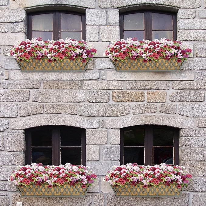 6 Pack 24 Inch Window Boxes Planters Railing Planter Box with Adjustable Brackets for Porch Fence Patio Balcony Hanging Flower Baskets with Coco Liners for Outdoor Garden Decor - Dark Grey