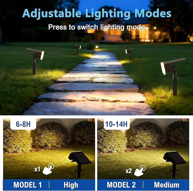 Solar Lights Outdoor Waterproof IP65, Super Bright LED with Lens, 3000K 2 Lighting Modes, Solar Powered Yard Garden Solar Spot Lights for Outside Landscape Auto On/Off -6 Pack