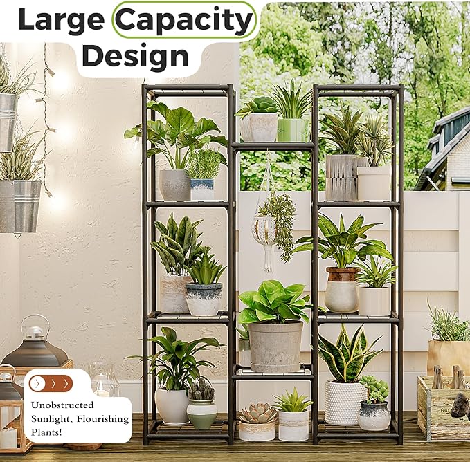 Bamworld Plant Stand Outdoor Metal Plant Shelf for Multiple Plants Large Plant Holder Waterproof for Garden Living Room Patio Morden Home Decor Gardening Gifts