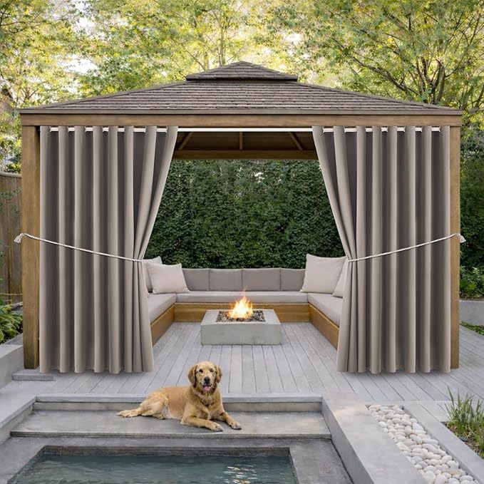Waterproof Outdoor Curtain W105 x L95 - Grommet Top Sunlight Blocking Window Treatment Drapes Blackout Curtains for Home Bedroom Living Room Outdoor Patio Porch Pergola Cabana Gazebo (Taupe)