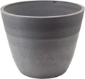 PSW Pot Collection 16-inch Plastic/Stone/Wood Composite Large Ribbed Planter – No Drainage Hole (Drillable), Indoor/Outer Garden Pot for Foliage, Trees, Flowers, Ferns, Cement Gray