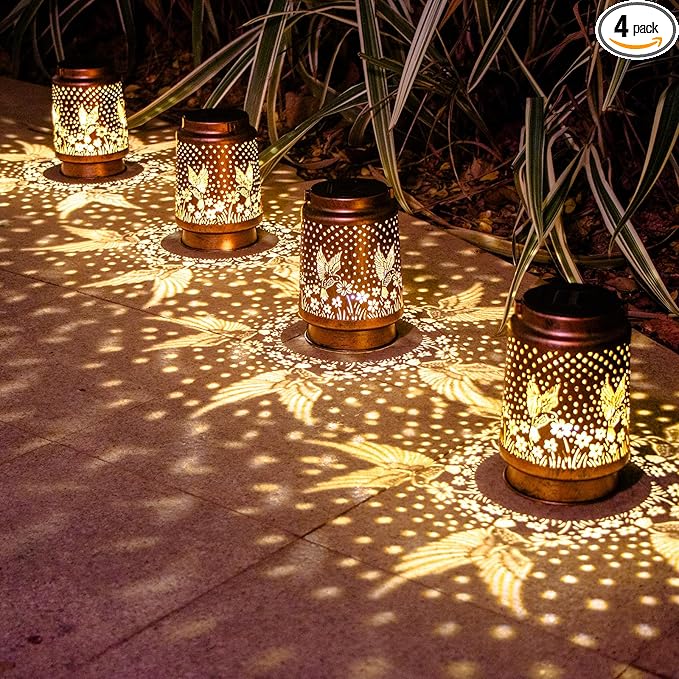 4 Pack Hummingbird Birthday Gifts for Women Mom Grandma Solar Lanterns Outdoor Waterproof Garden Decor Hanging LED Decorative Light for Patio Yard Lawn Gardening Gifts