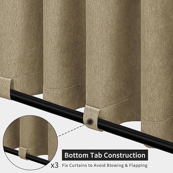 Easy-Going Linen Look Outdoor Curtains Waterproof Windproof Porch Curtains, Soft Thicken Outdoor Privacy Curtains for Patio, Gazebo, Grommet Top and Tab Bottom Drape, 1 Panel, 54x120 inch, Khaki