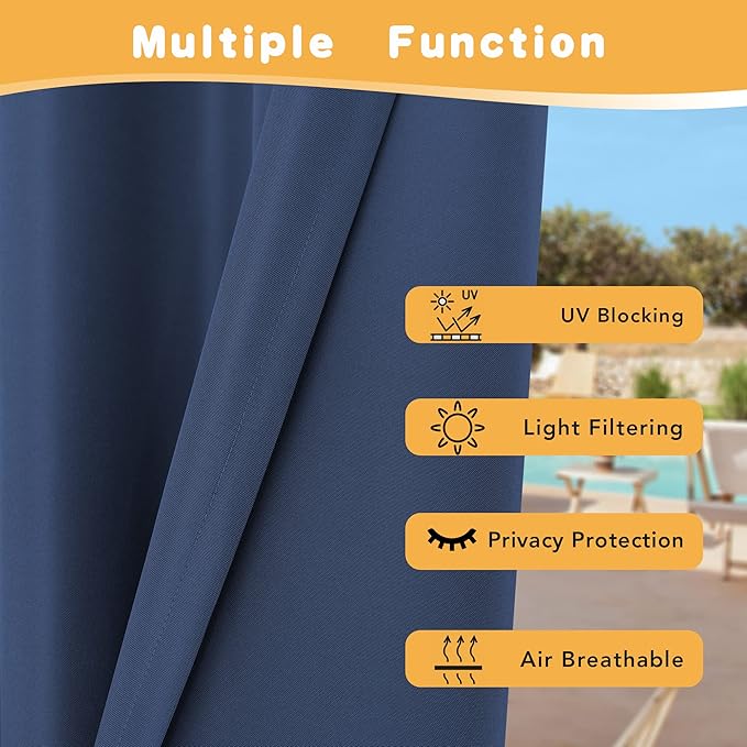 HolidayIdeas Outdoor Curtains for Patio Waterproof, 4 Panels - 54 x 120 Inch - Privacy Protection & Light Filtering Curtains Navy Grommet Outside Curtains for Porch, Gazebo, Pergola, Backyard