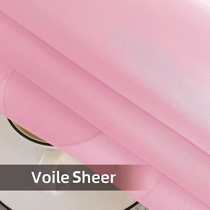 SpaceDresser Waterproof Outdoor Sheer Curtains for Patio - 2 Panels Rod Pocket Indoor Voile Sheer Curtain for Living Room,52W x 108L inch, Light Pink