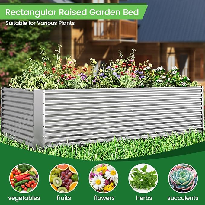 FRIZIONE 2pcs Tall 6x3ft Galvanized Raised Garden Bed Outdoor,Above Ground Garden Bed for Vegetable,Metal Raised Beds for Flower,Steel Raised Beds for Gardening
