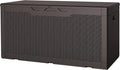 JUMMICO 100 Gallon Resin Deck Box, Waterproof Outdoor Storage Box with Lockable Lid for Garden Tools, Patio Cushions (Brown)